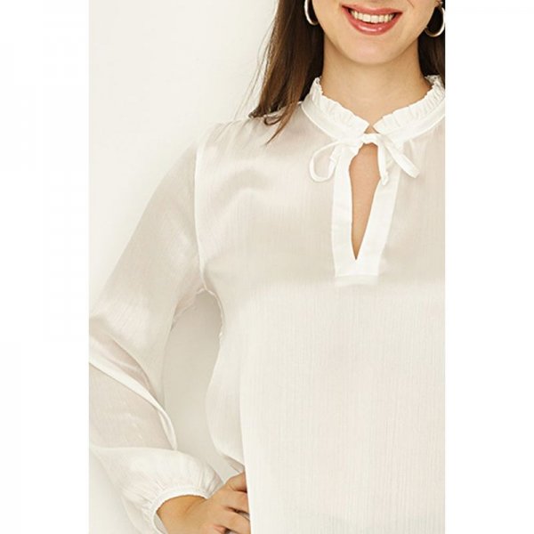 Ivory Bow Detail Long Sleeve Blouse