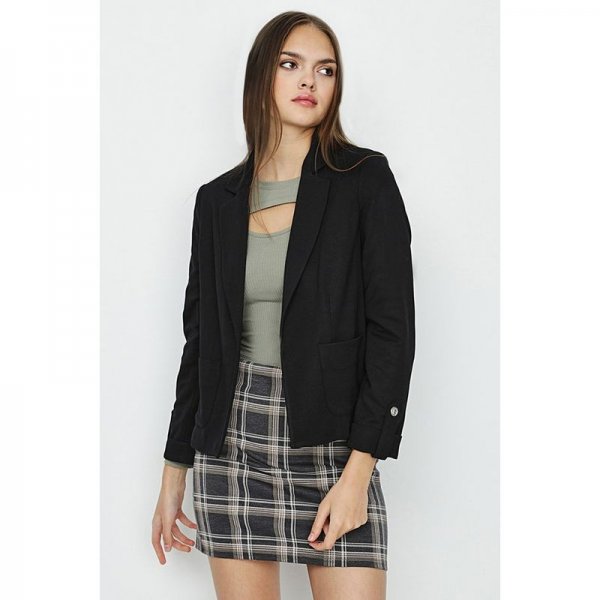 Black Roll Sleeve Ponte Jacket