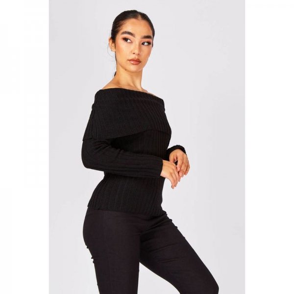 Black Off The Shoulder Knitted Jumper