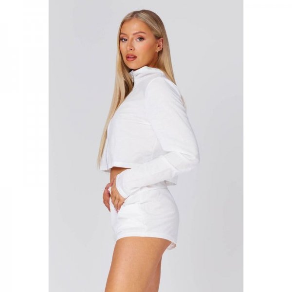 Ivory Zip Up Cropped Sweater And Shorts Set