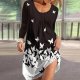 Popular Round Neck Print Long Sleeve Mini Dress