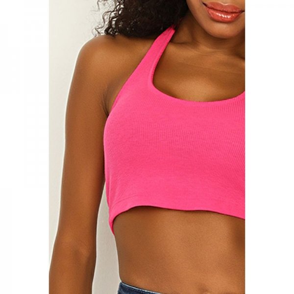 VIVID PINK HALTER NECK CROP VEST