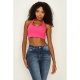 VIVID PINK HALTER NECK CROP VEST