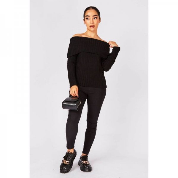 Black Off The Shoulder Knitted Jumper