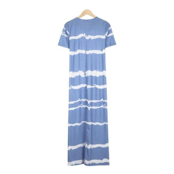 Modest Blue V-Neck Short Sleeve Printed Maxi Dress