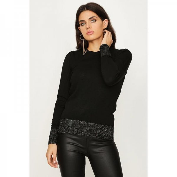 Black Lurex With Puff Sleeve Jumper