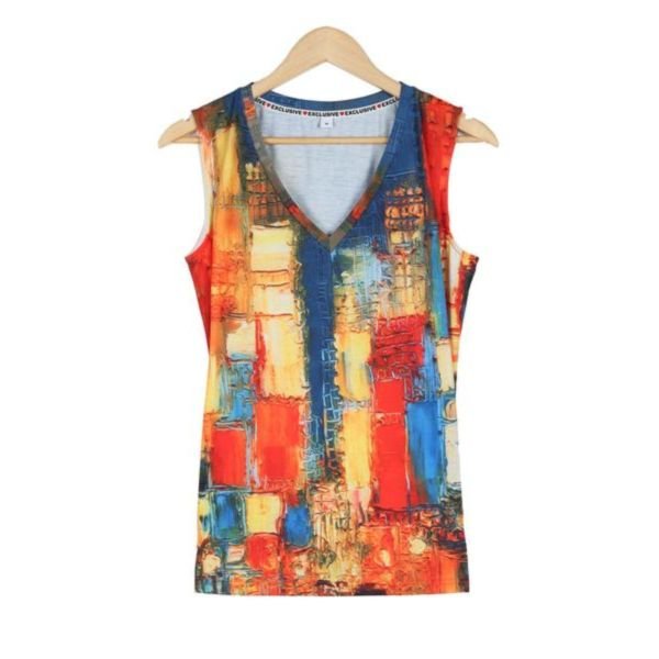 Showy Print V-Neck Sleeveless Top