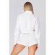 Ivory Zip Up Cropped Sweater And Shorts Set