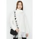 Winter White Roll Neck Fringe Hem Jumper