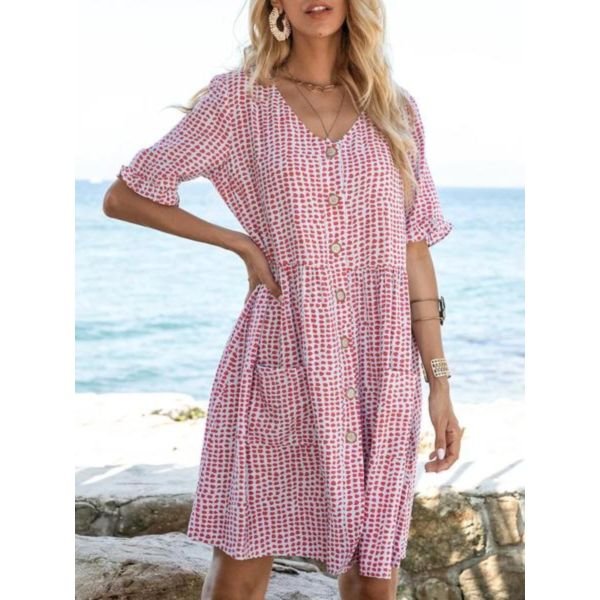 Sweet V-Neck Short Sleeve Mini Dress