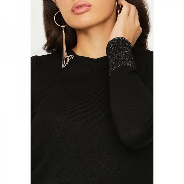 Black Lurex With Puff Sleeve Jumper