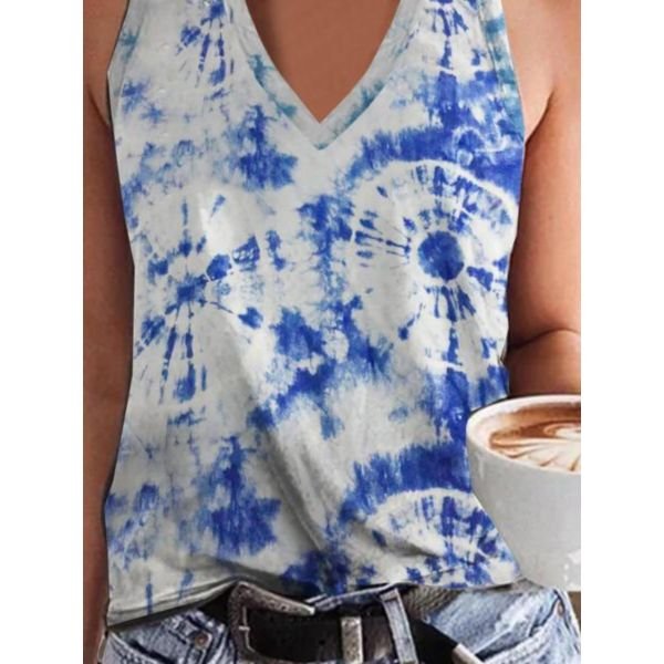 Casual V-Neck Print Sleeveless Top