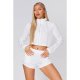 Ivory Zip Up Cropped Sweater And Shorts Set