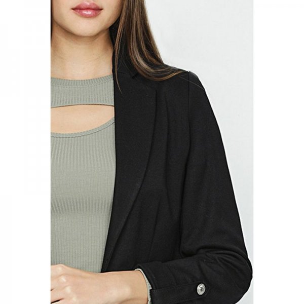 Black Roll Sleeve Ponte Jacket