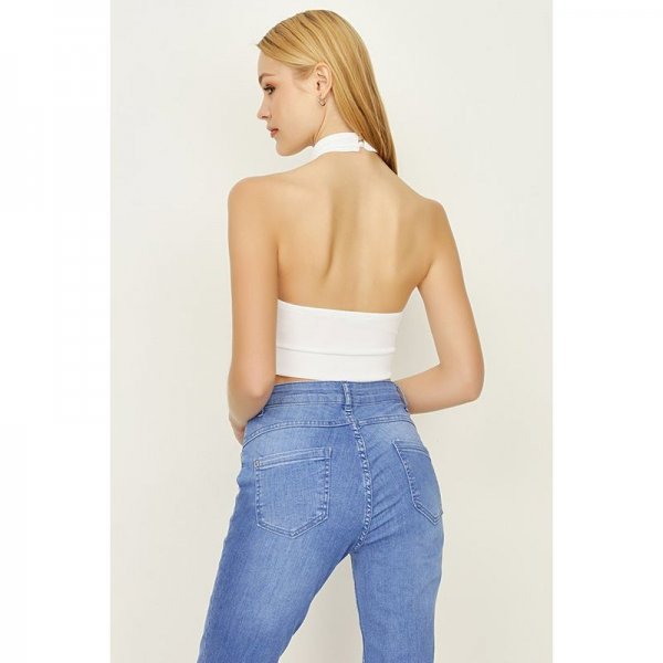 Optic White Halter Neck Keyhole Crop Top