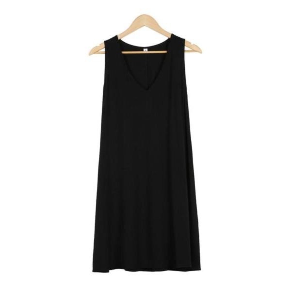 Simple Black V-Neck Sleeveless Mini Dress