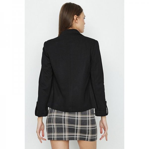 Black Roll Sleeve Ponte Jacket